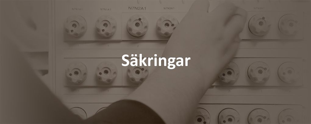 Ett skåp med säkringar och texten Säkringar.