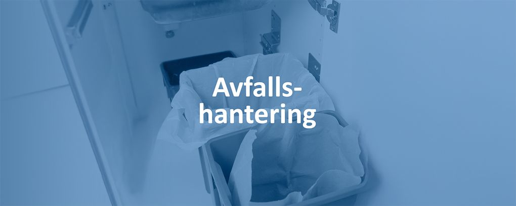 En sopkorg och texten Avfallshantering.