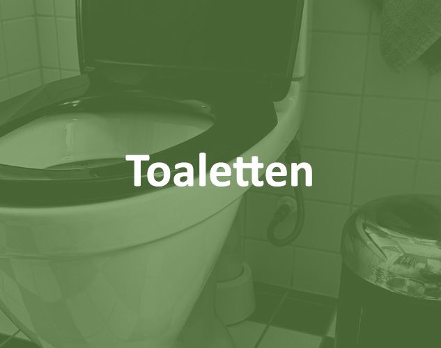 Toalett i bakgrund med text "Toaletten".