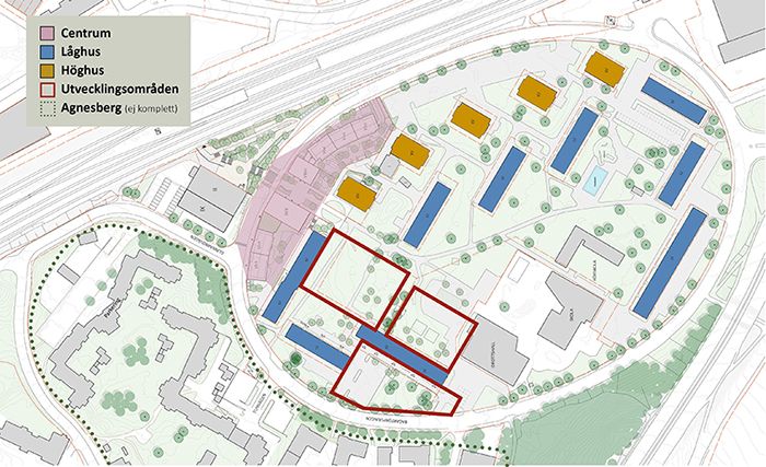 Karta över Bagartorp som markerar utvecklingsområden.