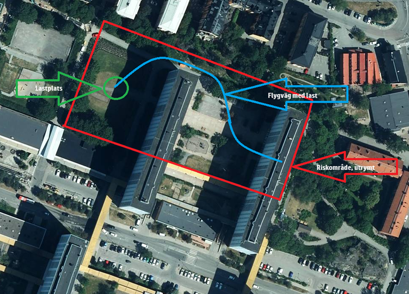 Karta som visar avspärrat område.